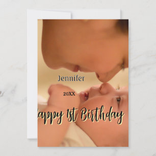 Invitación Feliz 1er cumpleaños niños bebé madre negro amaril