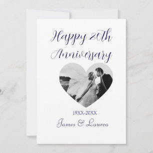 Invitación Feliz 20 aniversario corazón foto púrpura año nomb