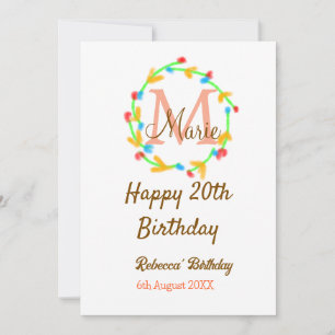 Invitación Feliz 20 cumpleaños número rojo añadir nombre mono