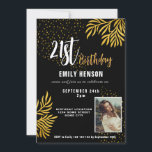 Invitación Feliz 21.ª Foliage de oro Fiesta<br><div class="desc">Feliz 21ª Invitación a la Fiesta de Foliage de Oro. Celebra un hito en estilo con nuestra invitación a los 21 años de Elegante Negro y Oro. Con un sofisticado fondo negro adornado con lujosos follajes dorados, este diseño le da un toque de clase a cualquier celebración. Personalizada con su...</div>