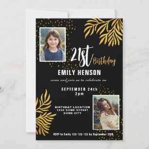 Invitación Feliz 21 aniversario de la Foliage de oro 2 Fiesta
