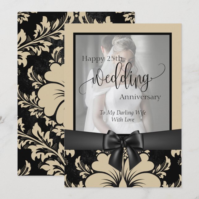 Invitación Feliz 25° aniversario del boda foto tradicional (Anverso / Reverso)