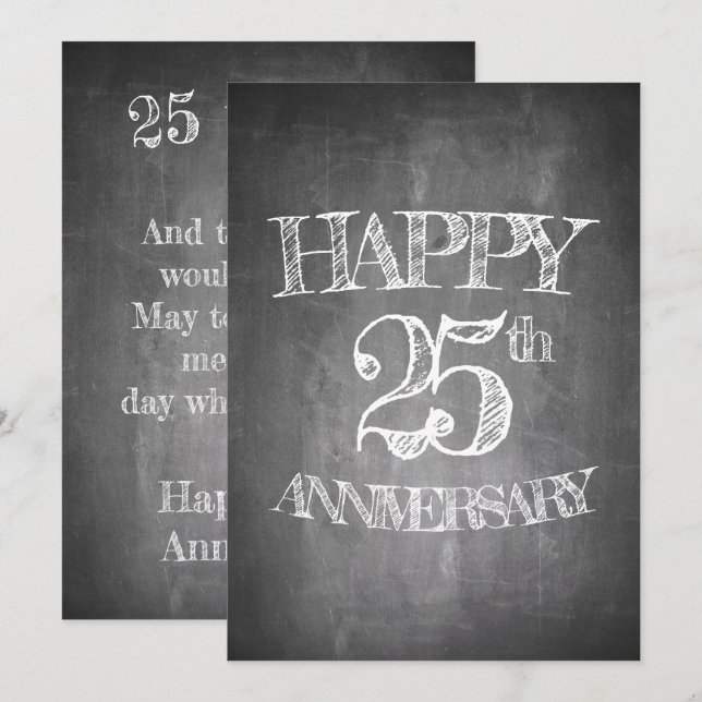 Invitación Feliz 25° aniversario en la pizarra de tiza (Anverso / Reverso)