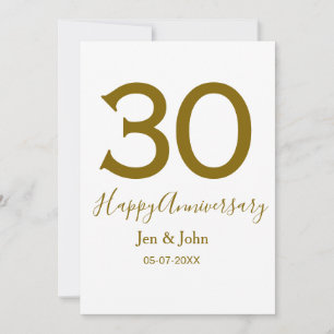 Invitación Feliz 30 aniversario nombre fecha letras doradas n