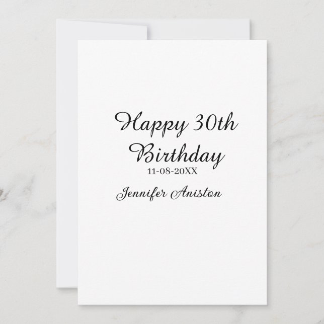 Invitación Feliz 30 cumpleaños agregar fecha elegante simple (Anverso)