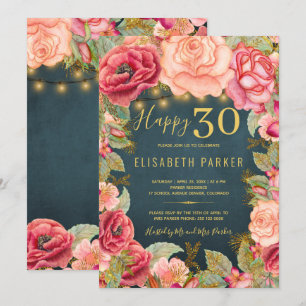 Invitación Feliz 30 cumpleaños fiesta floral chic elegante tr