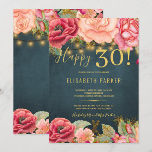 Invitación Feliz 30 cumpleaños fiesta floral chic elegante tr