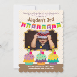 Invitación Feliz 3° cumpleaños colorido pastelitos Bunting Ph