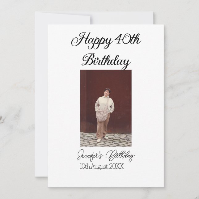 Invitación Feliz 40 cumpleaños foto simple moderno mínimo (Anverso)