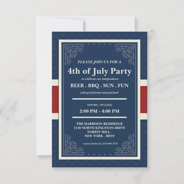 Invitación Feliz 4 de julio, Día de la Independencia (Anverso)
