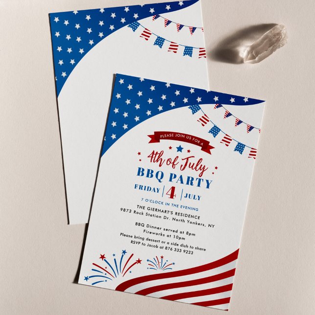 Invitación Feliz 4 de julio: Patriótico Blanco Rojo y Azul (Family Reunion Summer July 4th Modern Party Invitation)
