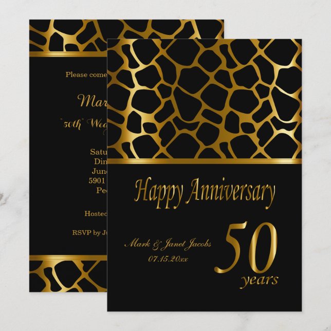 Invitación Feliz 50 aniversario de oro | Patrón de jirafa (Anverso / Reverso)