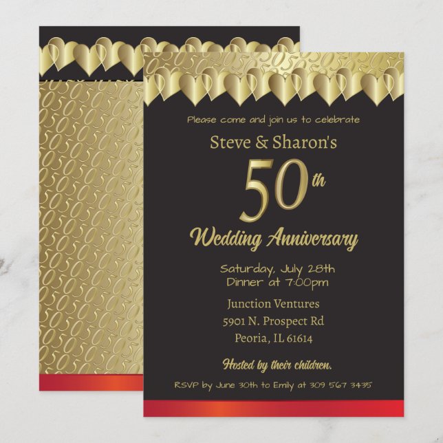 Invitación Feliz 50° Aniversario del Corazón de Oro (Anverso / Reverso)