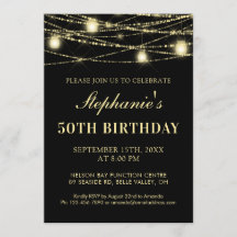 Feliz 50 cumpleaños Black Gold Lights Mason Jars