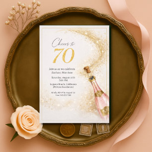 Invitación Feliz 70 cumpleaños champán rosa dorado