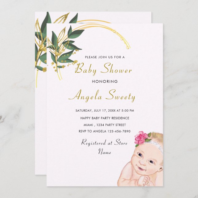 Invitación feliz a la ducha de BabyGirl (Anverso / Reverso)