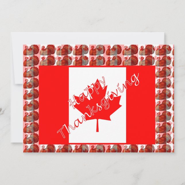 Invitación Feliz Acción de Gracias Canadá con bandera y pavo (Anverso)