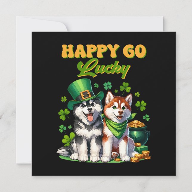 Invitación Feliz Afortunado Lindo Husky Día de San Patricio (Anverso)