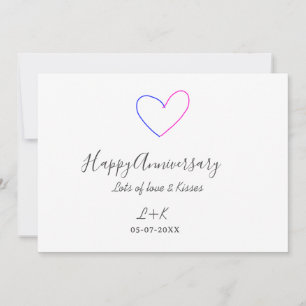 Invitación Feliz aniversario corazón rosa azul nombre fecha s