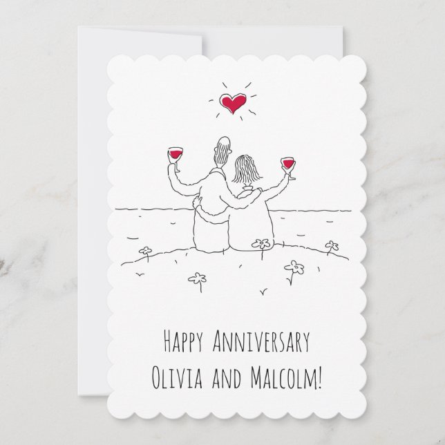 Invitación Feliz Aniversario del Boda Red Heart Married Card (Anverso)
