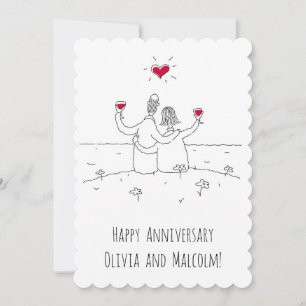Invitación Feliz Aniversario del Boda Red Heart Married Card