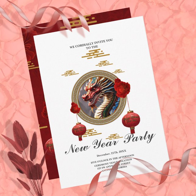 Invitación Feliz año del nuevo dragón chino (Happy new year)
