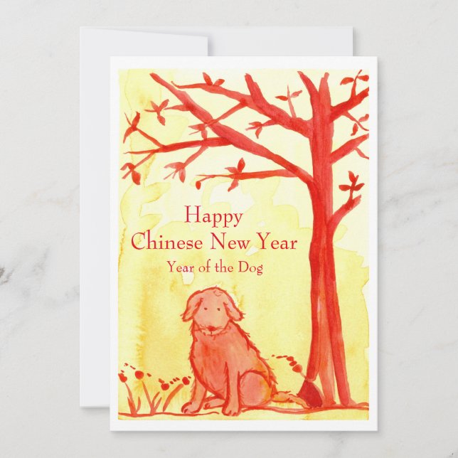 Invitación Feliz Año Nuevo Chino Del Fiesta Perro (Anverso)
