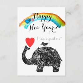 Invitación Feliz Año Nuevo Elefante y Ave Azul