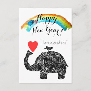 Invitación Feliz Año Nuevo Elefante y Ave Azul