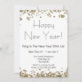 Invitación Feliz Año Nuevo Elegante Purpurina de Oro y Blanco