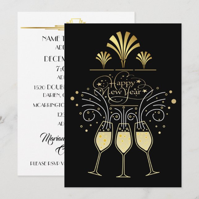 Invitación Feliz Año Nuevo Fiesta (Anverso / Reverso)
