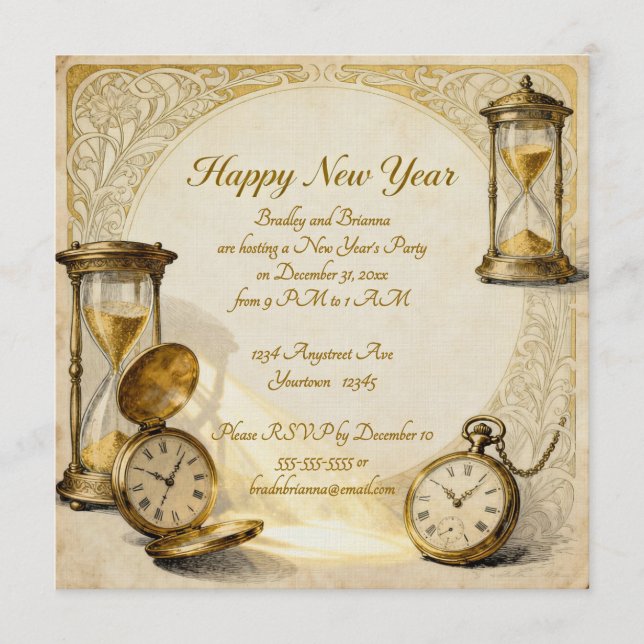 Invitación Feliz Año Nuevo Fiesta de Nochevieja (Anverso)