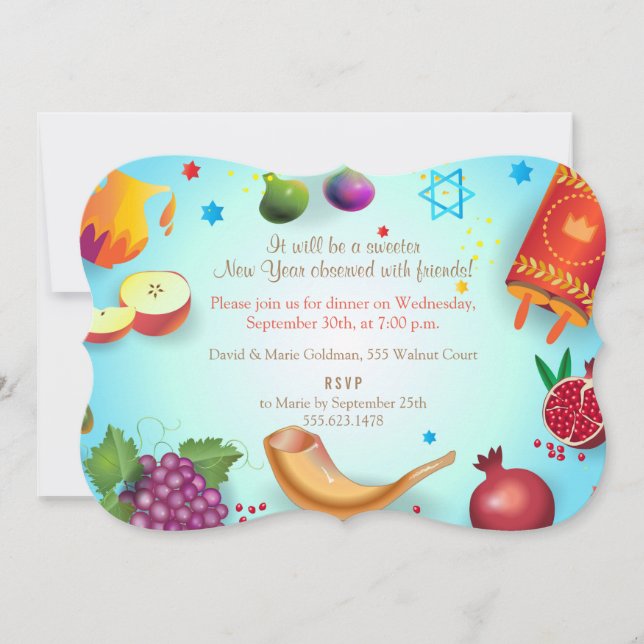 Invitación Feliz Año Nuevo Judío Rosh Hashanah (Anverso)