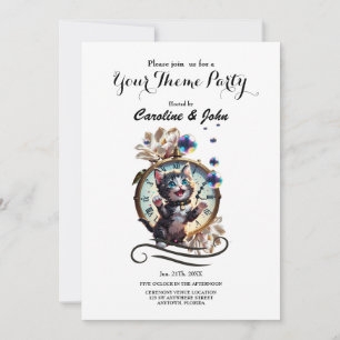 Invitación Feliz Año Nuevo les deseo el lindo gatito.