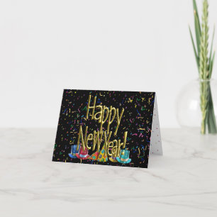 Invitación Feliz Año Nuevo - Texto de oro sobre el Confetti n