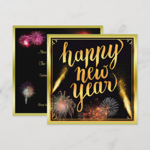 Invitación Feliz Año Nuevo y Fuegos Artificiales Nochevieja
