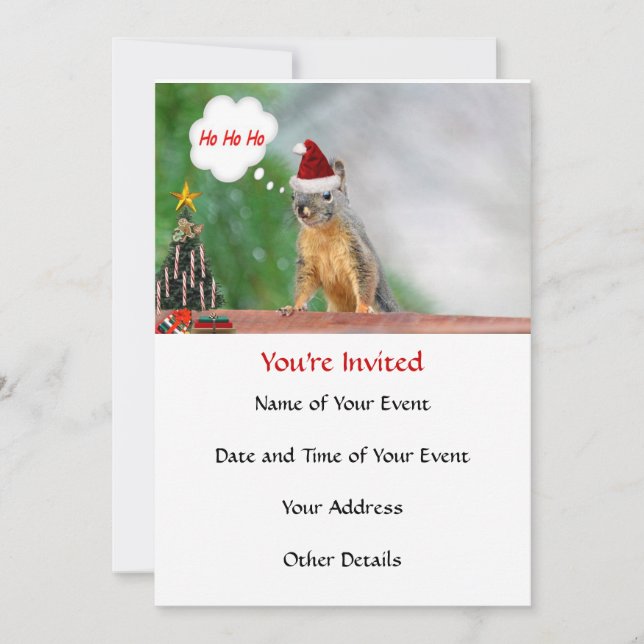 Invitación ¡Feliz ardilla navideña diciendo Ho Ho Ho Ho! (Anverso)