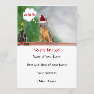 Invitación ¡Feliz ardilla navideña diciendo Ho Ho Ho Ho!