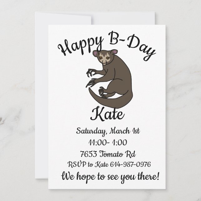 Invitación Feliz B-day Aye aye Lemur (Anverso)