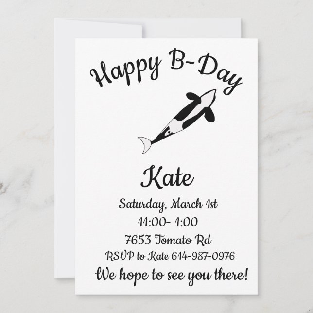 Invitación Feliz B-day Orca Whale (Anverso)