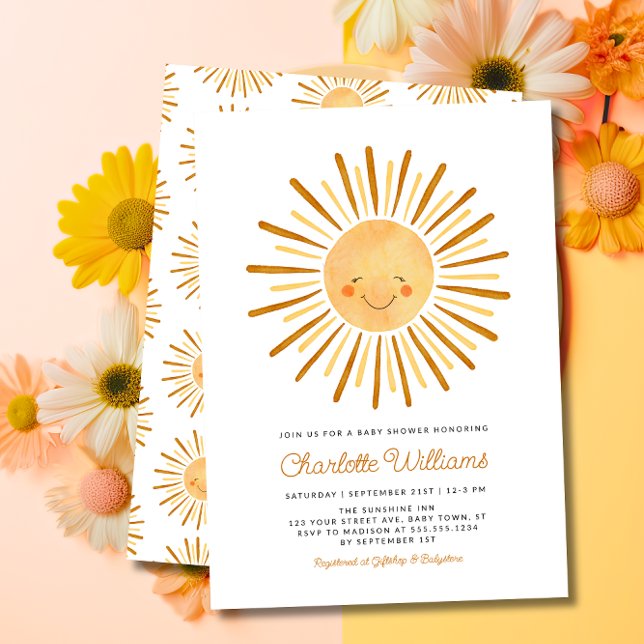 Invitación Feliz Baby Shower amarillo sunshine Boho (Subido por el creador)
