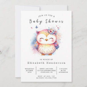 Invitación Feliz Baby Shower de búho editable