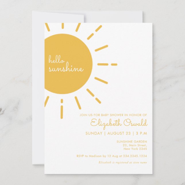 Invitación Feliz Baby Shower de saludo amarillo (Anverso)