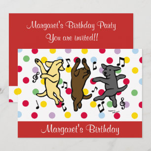 Invitación Feliz baile Labrador Trio fiesta de cumpleaños Red