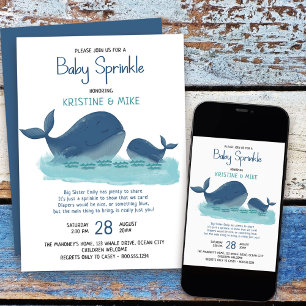 Invitación Feliz Ballena Acuarela Niño Baby Sprinkle