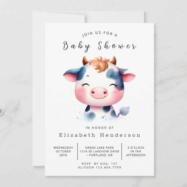 Invitación Feliz Barn Cow Baby Shower (Anverso)