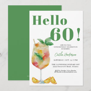 Invitación Feliz bebida verde de cóctel cumpleaños número 60