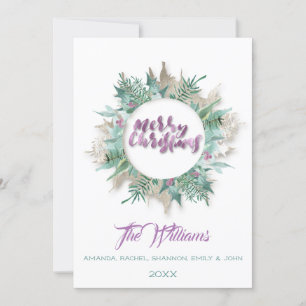 Invitación Feliz Belly de Navidad Wreath Monograma Blanco