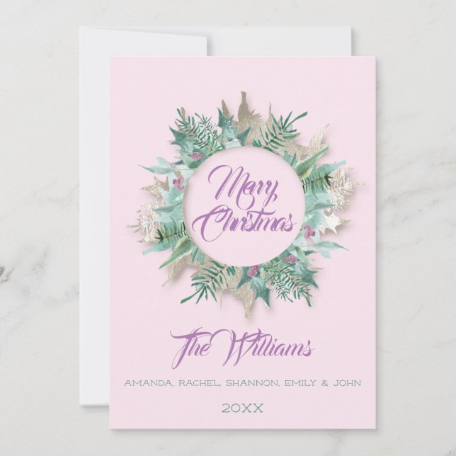 Invitación Feliz Belly de Navidad Wreath Monograma Púrpura Ro (Anverso)