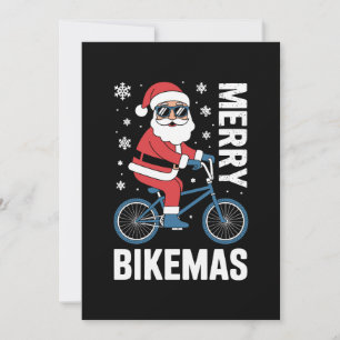 Invitación Feliz Bikemas Santa Montando Bicicleta Copos de Ni